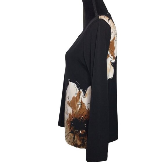 Susan Graver Long Sleeve Scoop Neck Top in Black/Brown - Size Small - Picture 2 of 5